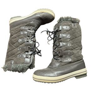 Polar Grey Suede Lace Up Fuzzy Duck Boot Style Winter Boots Sz 9